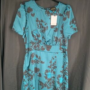 Sugar lips Teal and Black Floral Midi Dress